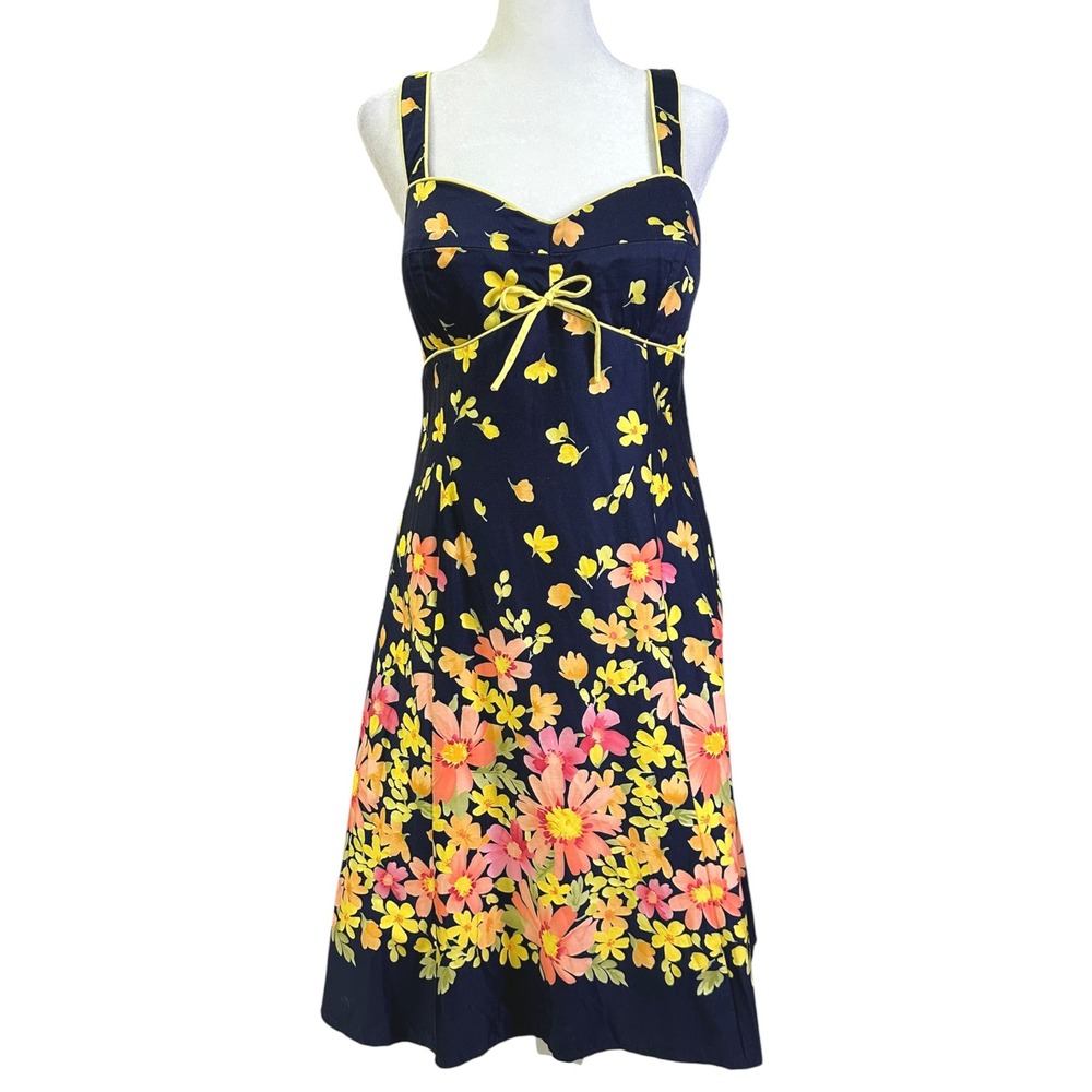 NWOT Madison Leigh Floral Sundress Petite 14P Navy Yellow Cottagecore‎ Dress